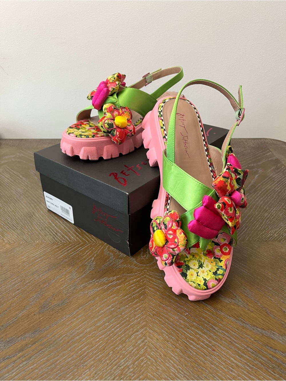 Betsey Johnson Pink and Green Floral Platform Sandals Size 11. PRICE IS FIRM.